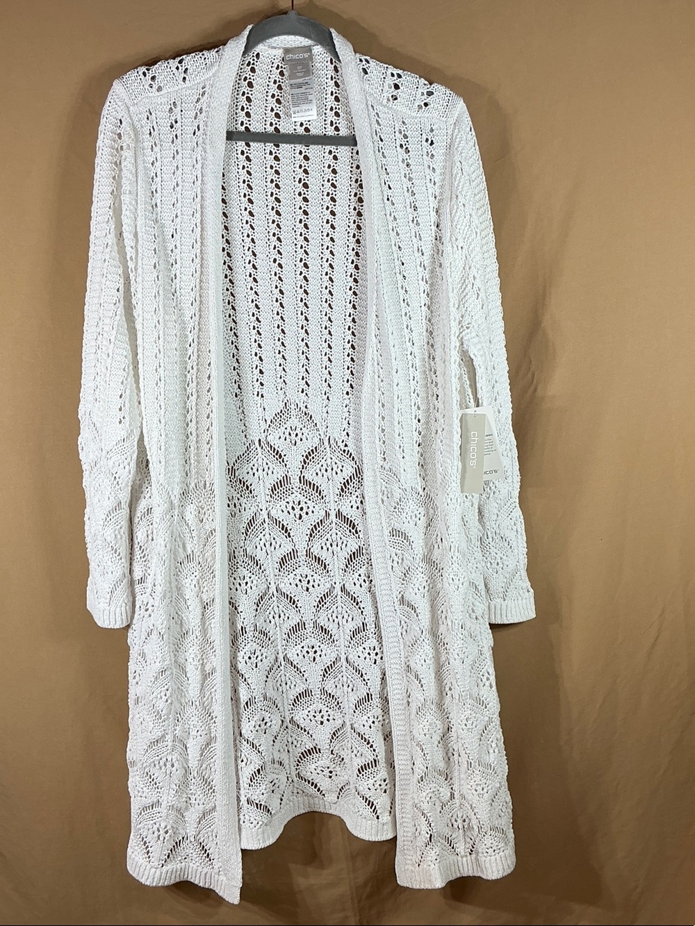 Chico's Alabaster Openwork Longline Cardigan 3P